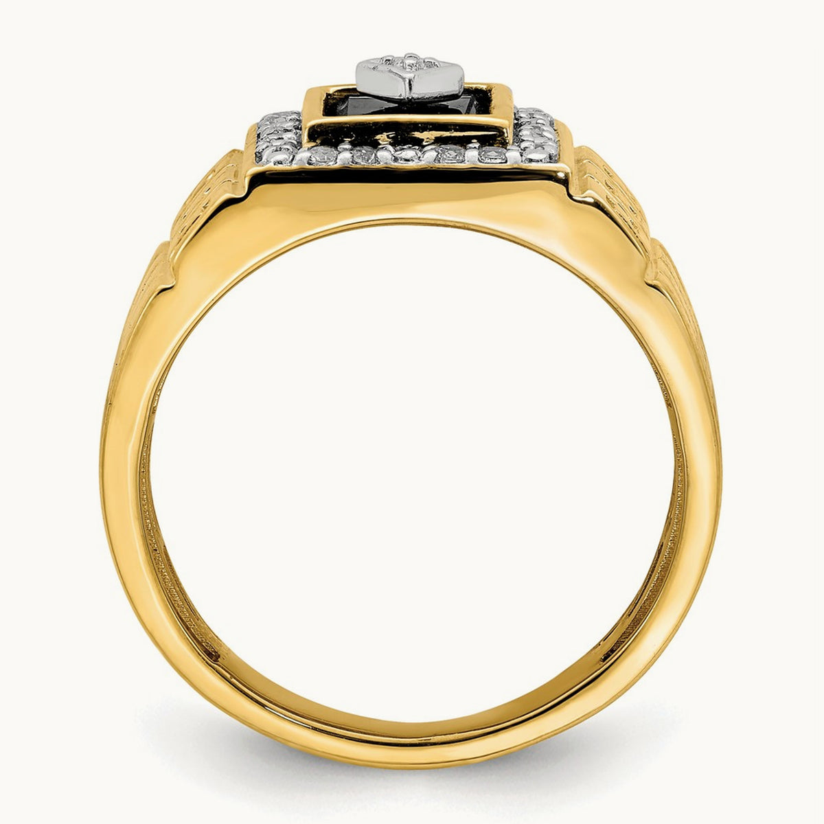 Onyx and Diamond Greek Key Design Mens Ring, 14K