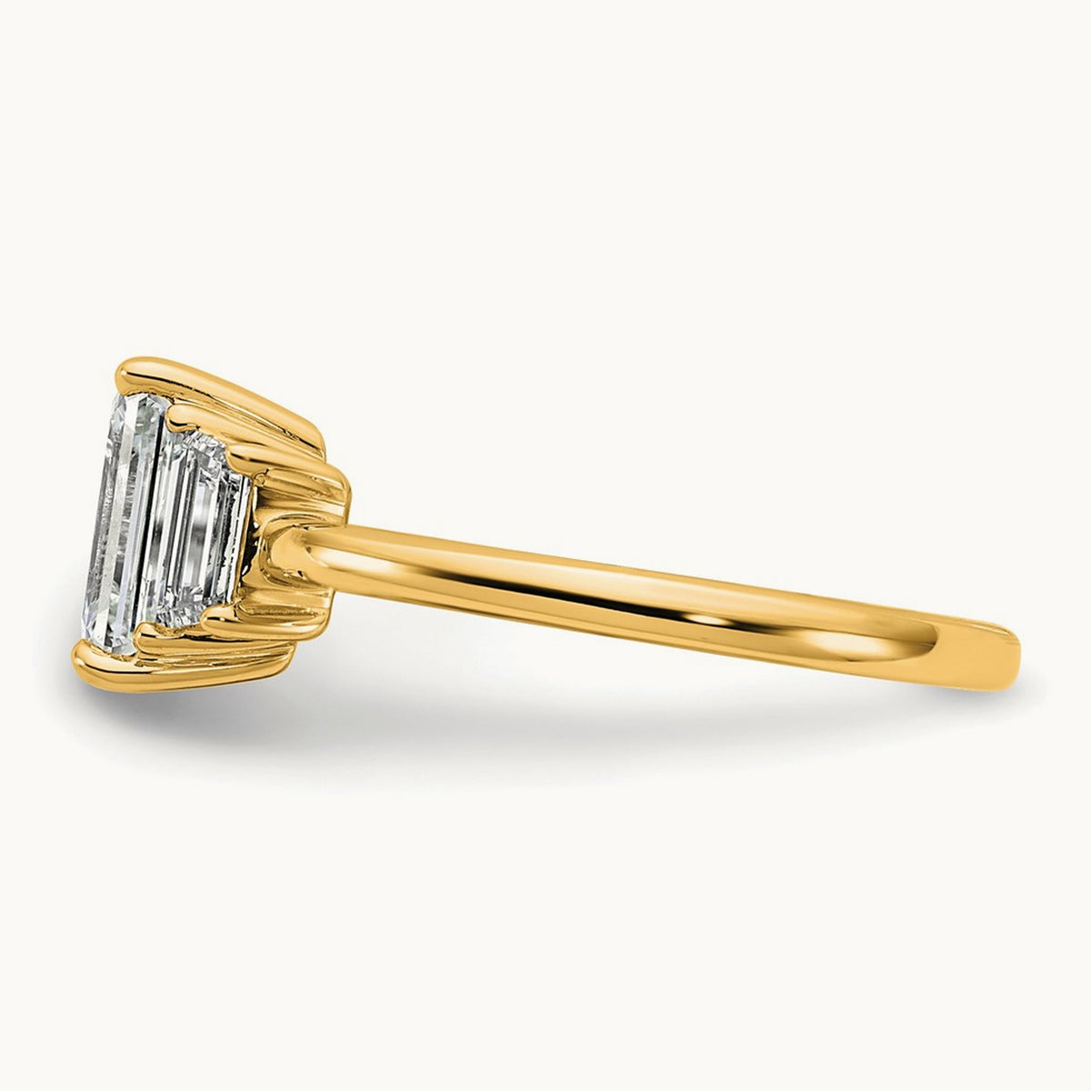 Emerald & Trapezoid Engagement Ring — 14K Yellow Gold, 2 ct, 7