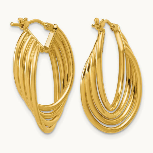 Polished and Diamond-cut 4-row Intertwined Hoop Earrings, 14K — Leslie's