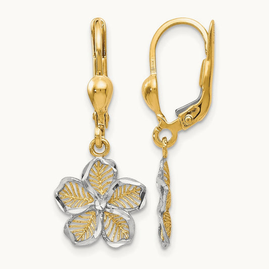 Rhod-plated Polished D/C Filigree Flower Leverback Earrings, 10K — Leslie's