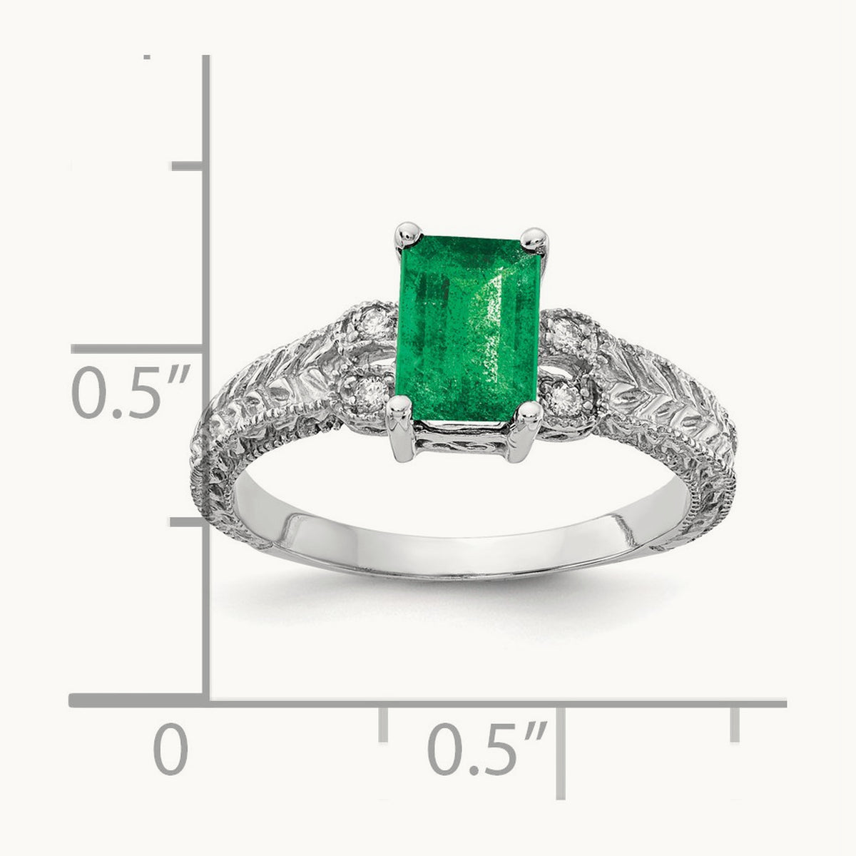 7x5mm Emerald Cut Emerald Diamond Ring — 14K White Gold