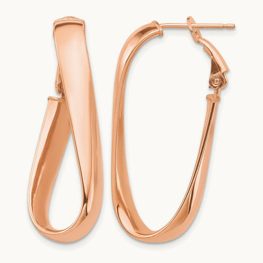 High Polished Wavy Oval Omega Back Hoop Earrings — 14K Rose Gold, 5mm