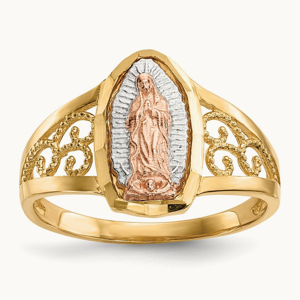 w/White Rhodium Lady of Guadalupe Ring, 14K Two-tone