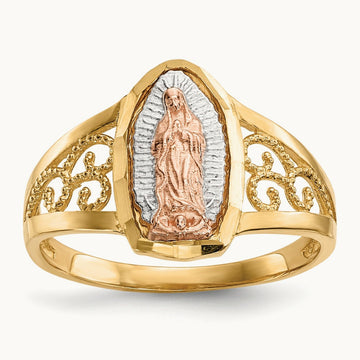 w/White Rhodium Lady of Guadalupe Ring, 14K Two-tone