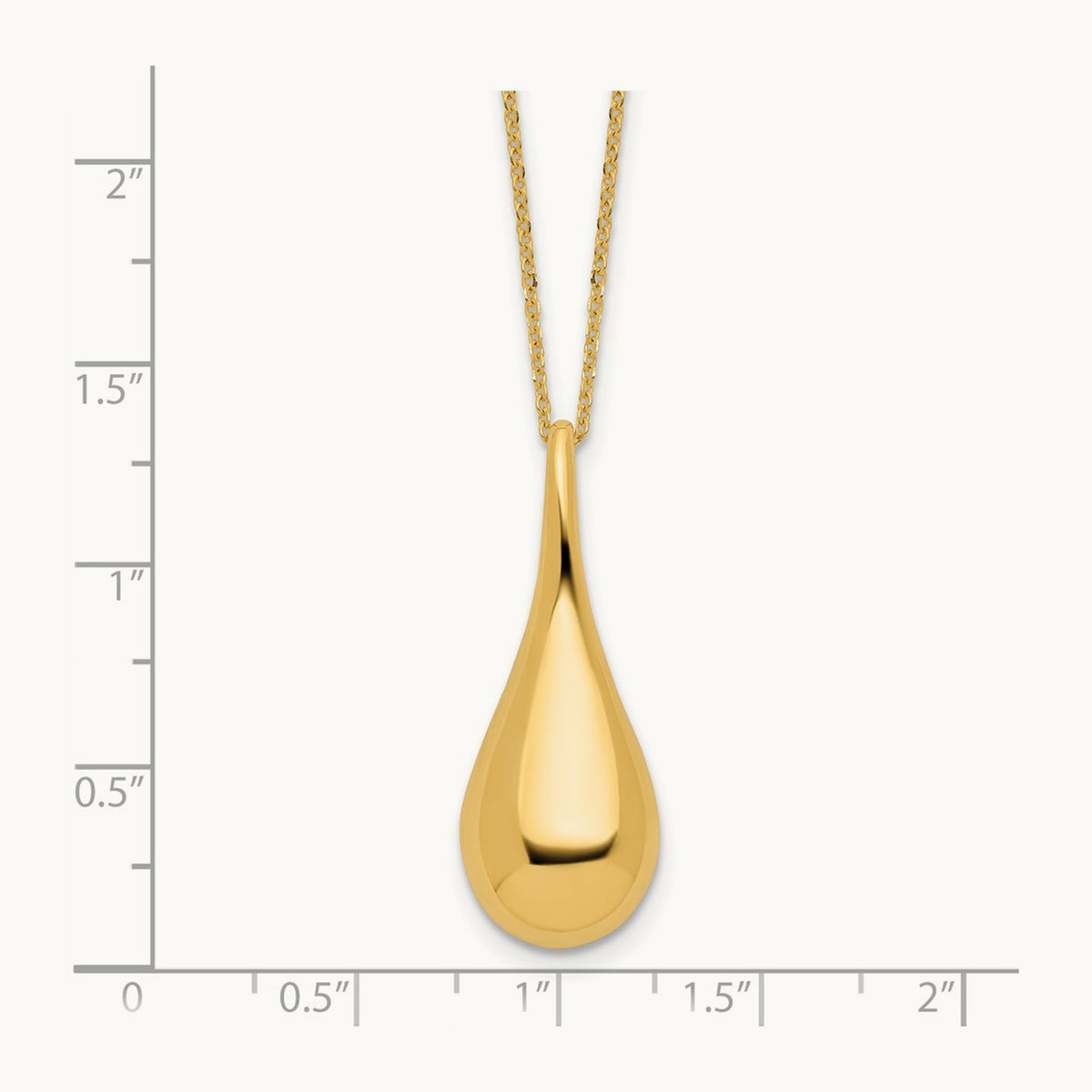 Polished Hollow Teardrop 18in Necklace, 14K