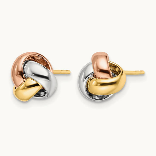 Tri-Color Polished Love Knot Earrings, 14K — Leslie's