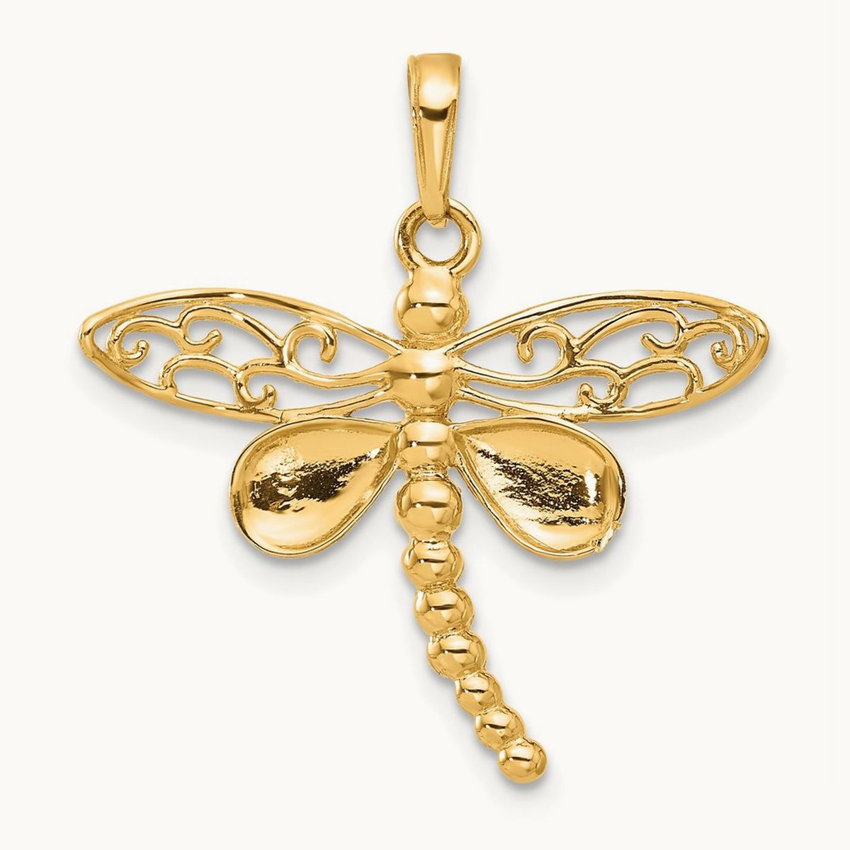 Polished and D/C Dragonfly Pendant, 14K with White Rhodium