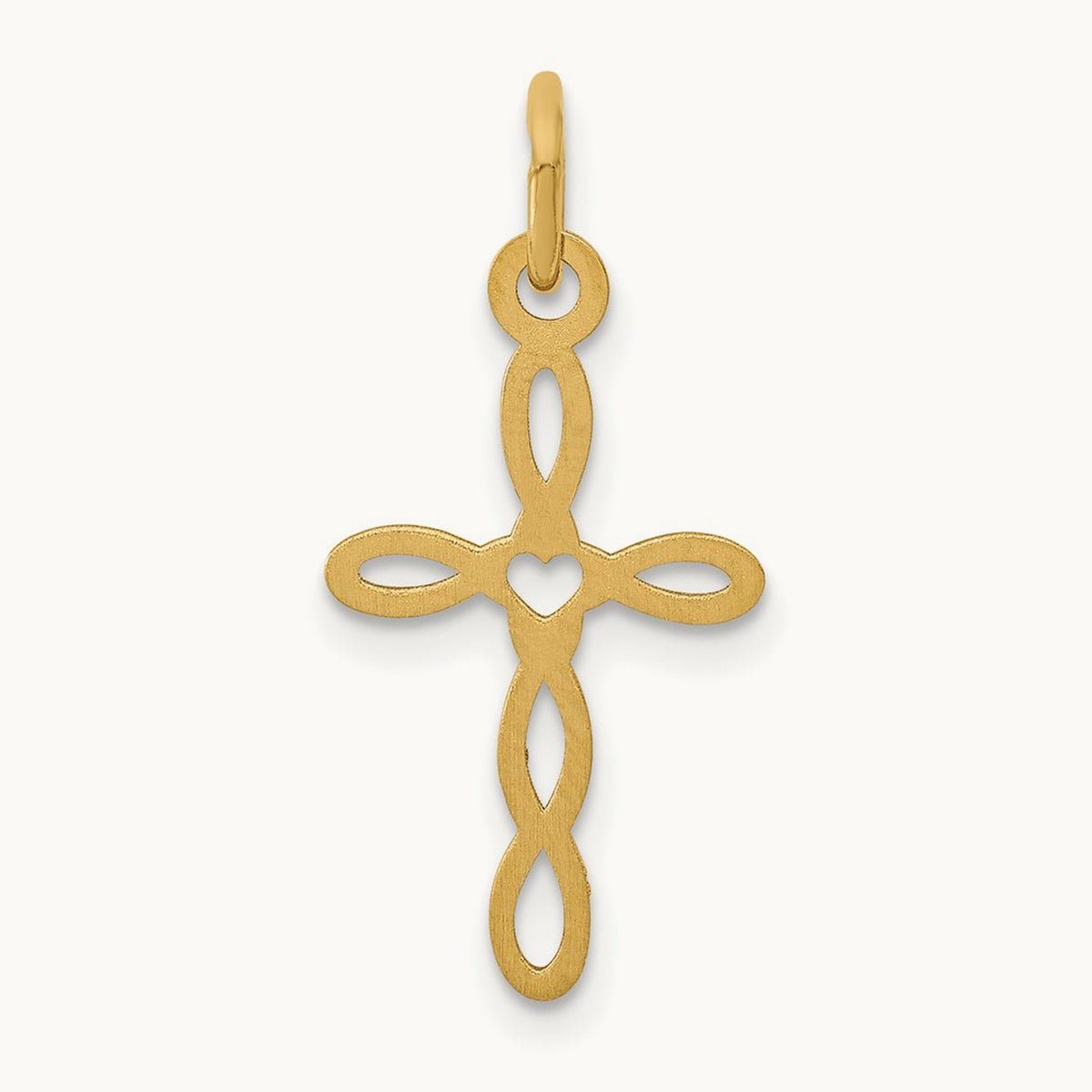 Loop with Center Heart Cross Charm — 14K Yellow Gold