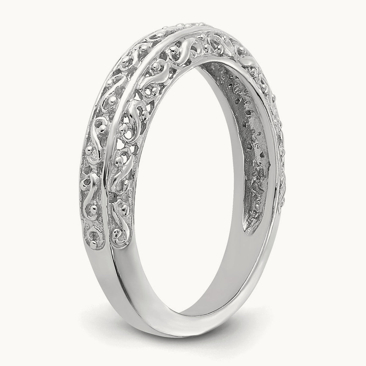 Filigree Wedding Band, 3mm, 14K White Gold