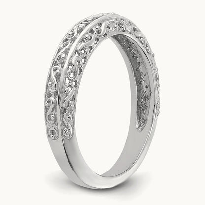 Filigree Wedding Band, 3mm, 14K White Gold
