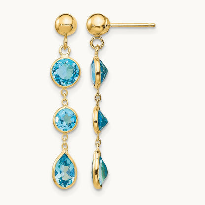 Blue Topaz Gemstone Dangle Earrings, 14K