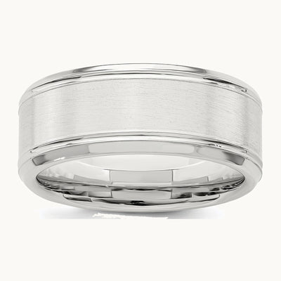 Sterling Silver 6mm Brushed Flat Beveled Edge Fancy Band