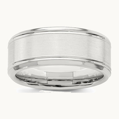 Sterling Silver 6mm Brushed Flat Beveled Edge Fancy Band
