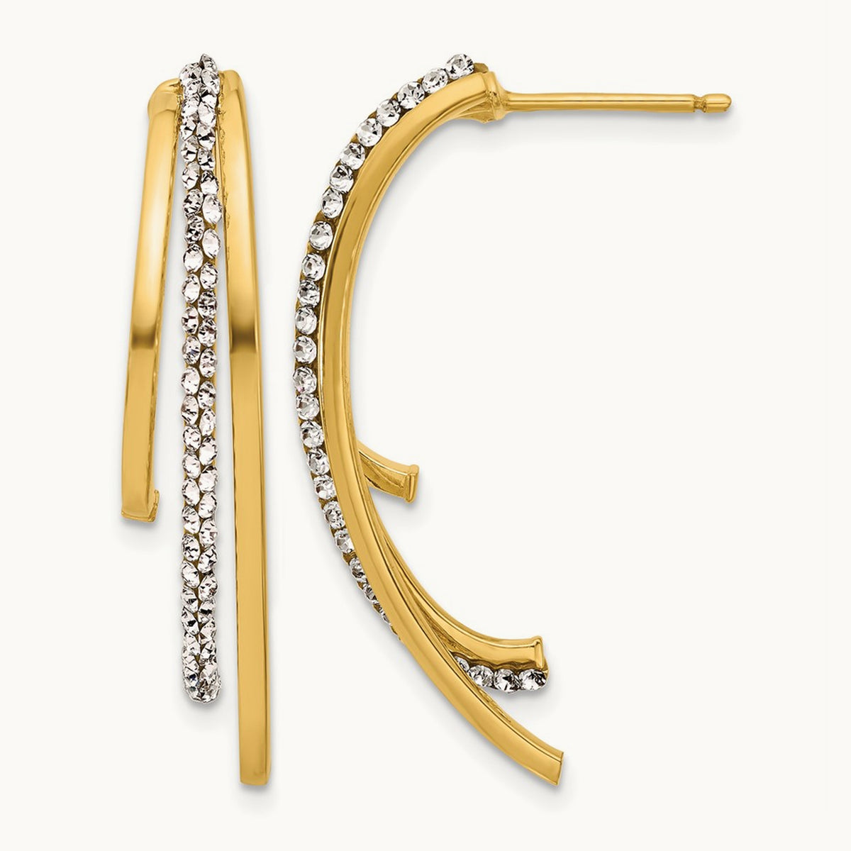 Polished with Crystals 3-Row Drop Post Earrings, 14K — Leslie's
