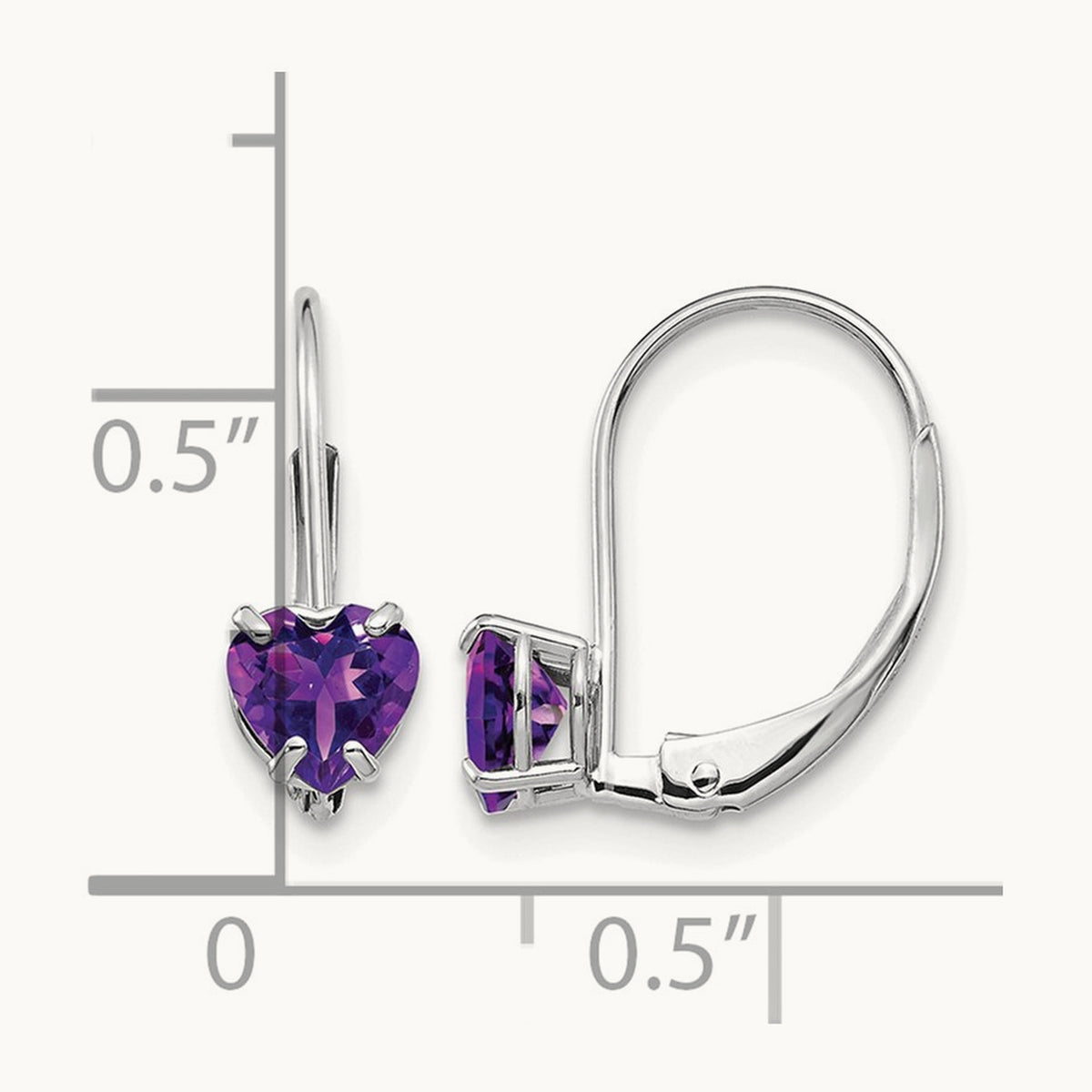 Heart Amethyst Leverback Earrings — 14K White Gold