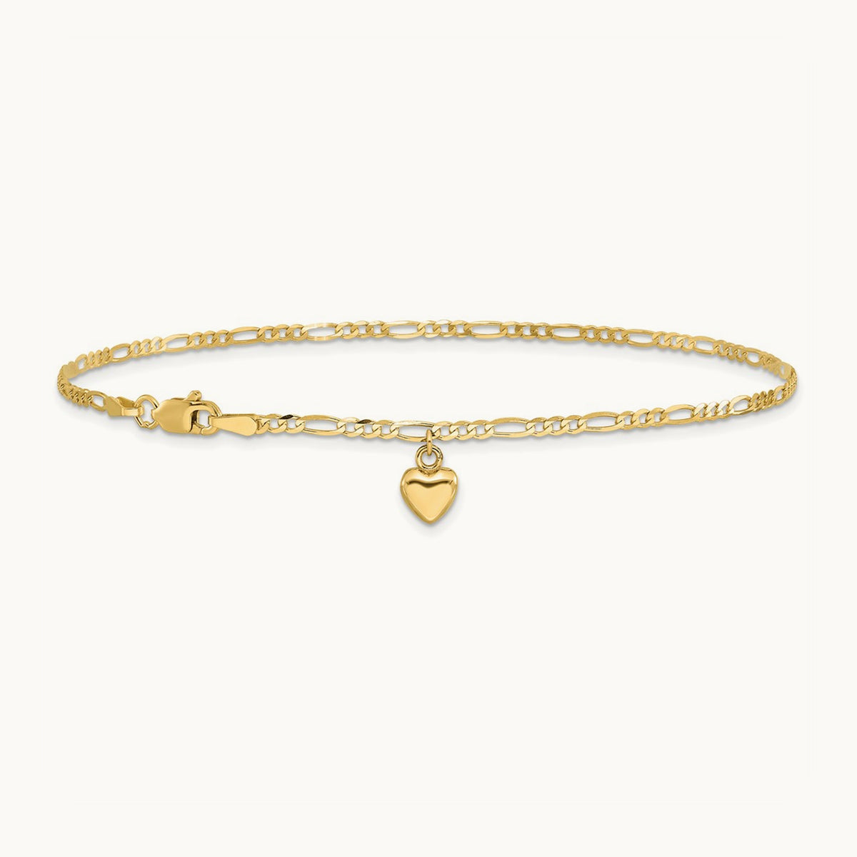 Figaro Link with Dangling Heart Anklet, 14K