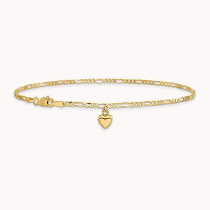 Figaro Link with Dangling Heart Anklet, 14K