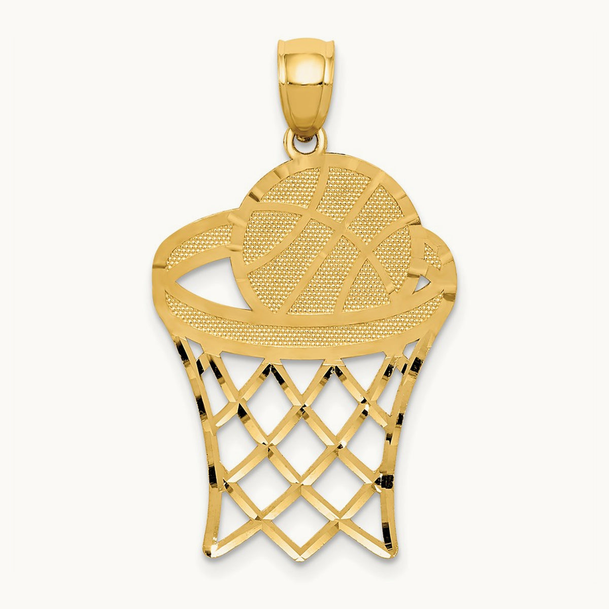 Basketball in Hoop Diamond Cut Pendant, 14K