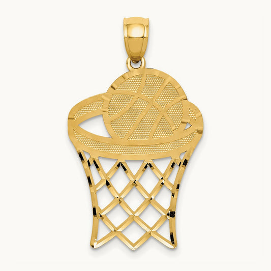 Basketball in Hoop Diamond Cut Pendant, 14K