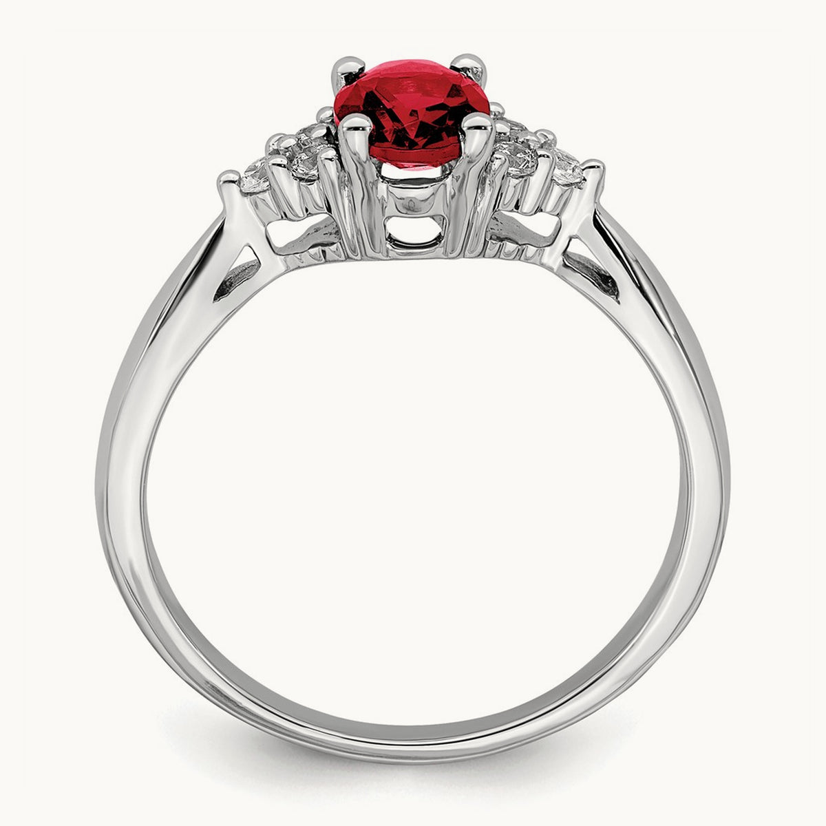 Created Ruby and Diamond Ring, 14K White Gold