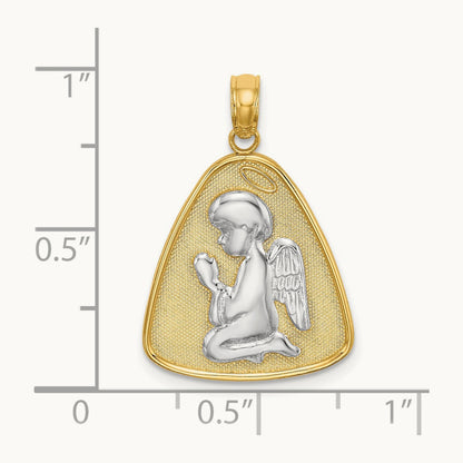 w/Rhodium Angel Praying w/Halo On Triangle Disc, 14K