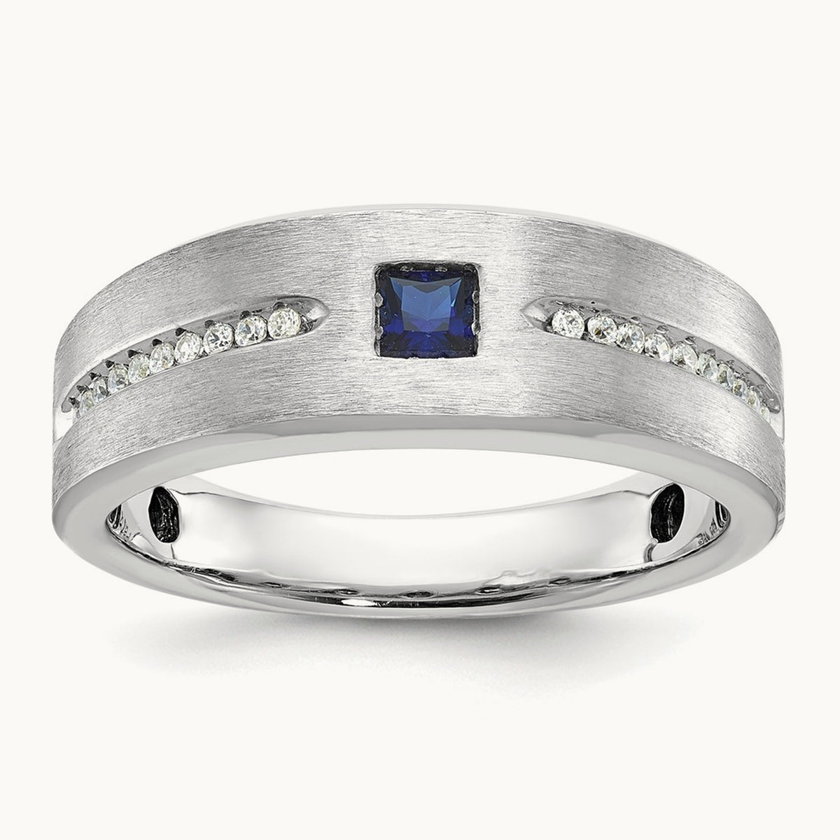 IBGoodman Men's Satin Cr. Sapphire Diamond Complete Ring, 14K White Gold