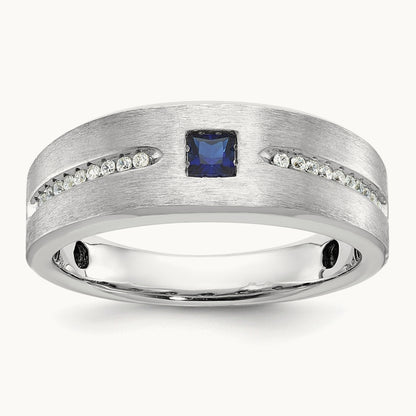 IBGoodman Men's Satin Cr. Sapphire Diamond Complete Ring, 14K White Gold