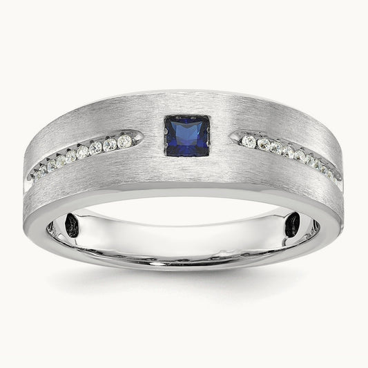 IBGoodman Men's Satin Cr. Sapphire Diamond Complete Ring, 14K White Gold