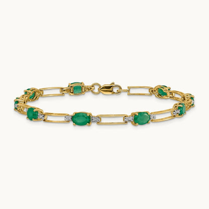 Diamond and Oval Emerald Bracelet, 14K