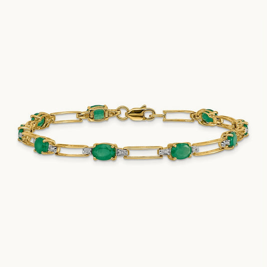 Diamond and Oval Emerald Bracelet, 14K