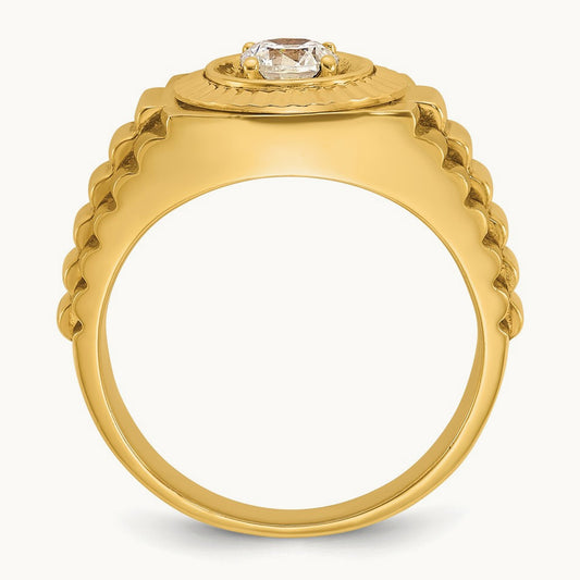 IBGoodman Men's Polished Satin and Textured Diamond Ring, 14K