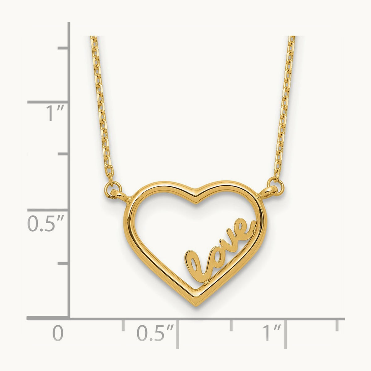 Polished Open Heart LOVE 17IN Plus .5 IN Ext. Necklace, 14K
