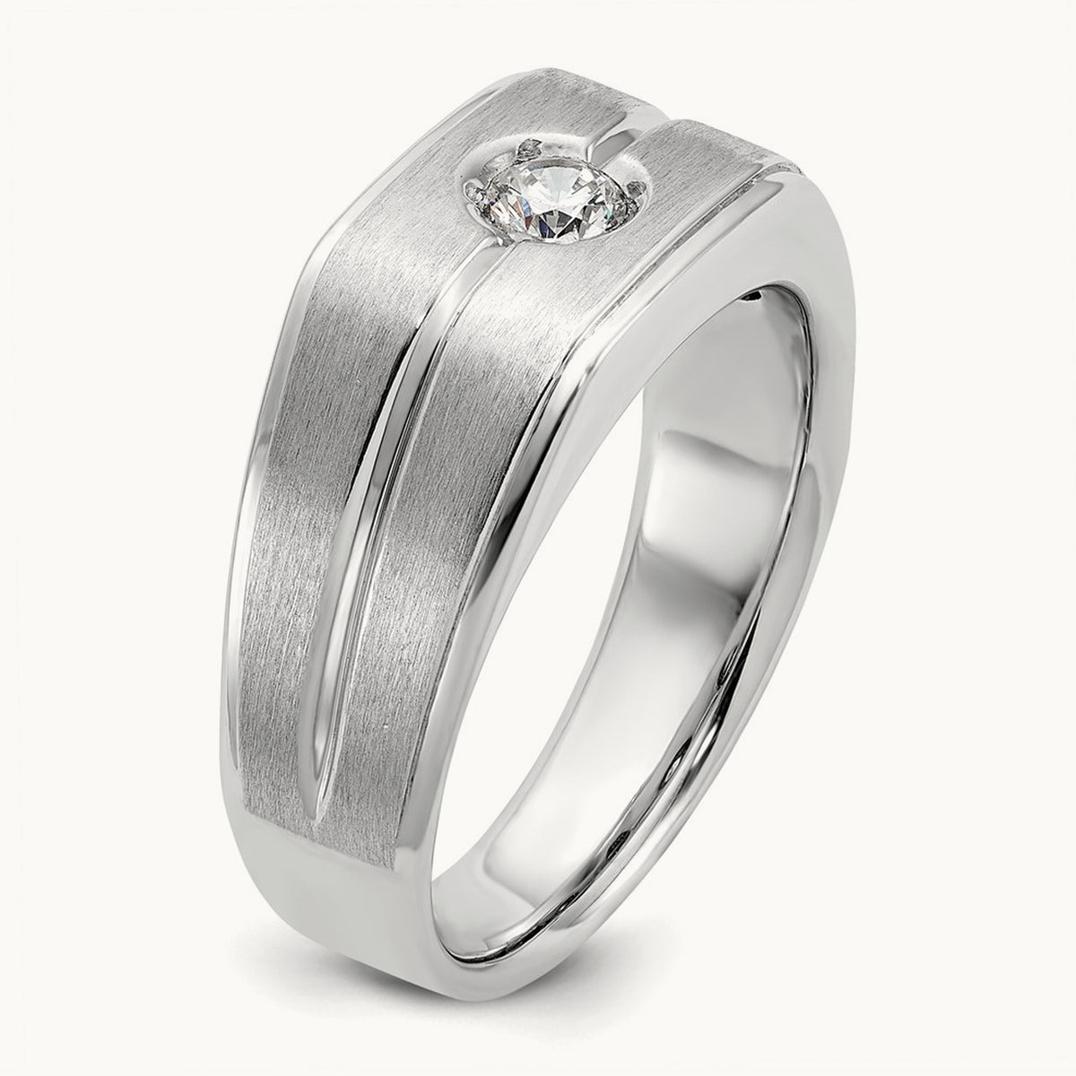 IBGoodman Men's Polished/Satin Diamond Complete Ring, 14K White Gold