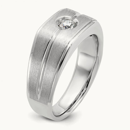 IBGoodman Men's Polished/Satin Diamond Complete Ring, 14K White Gold