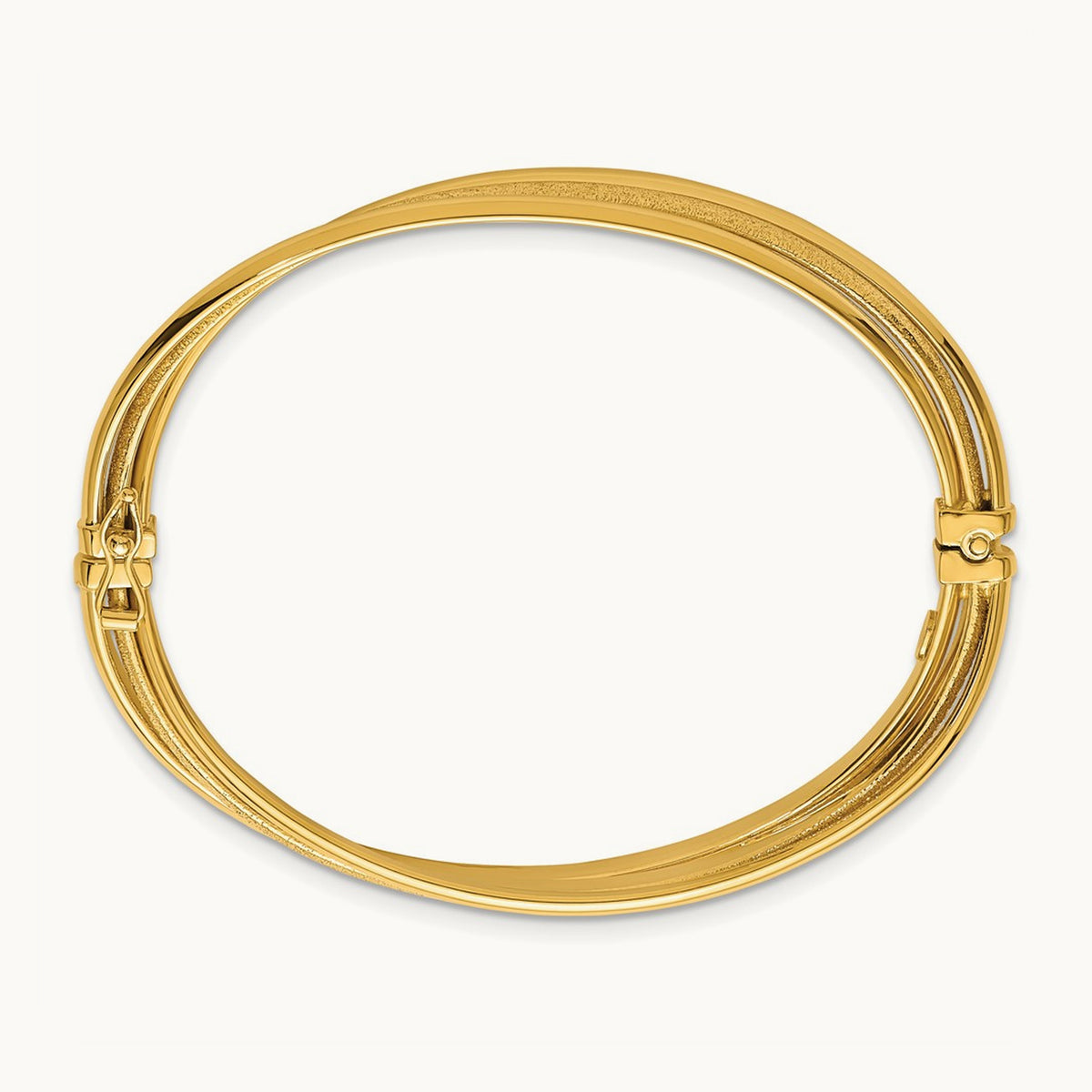 Polished and Textured Twisted Hinged Bangle, 14K