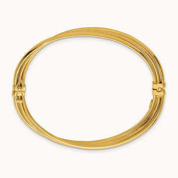 Polished and Textured Twisted Hinged Bangle, 14K