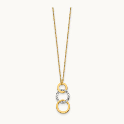 Polished & Textured 3-Circle Necklace, 14K Two-tone