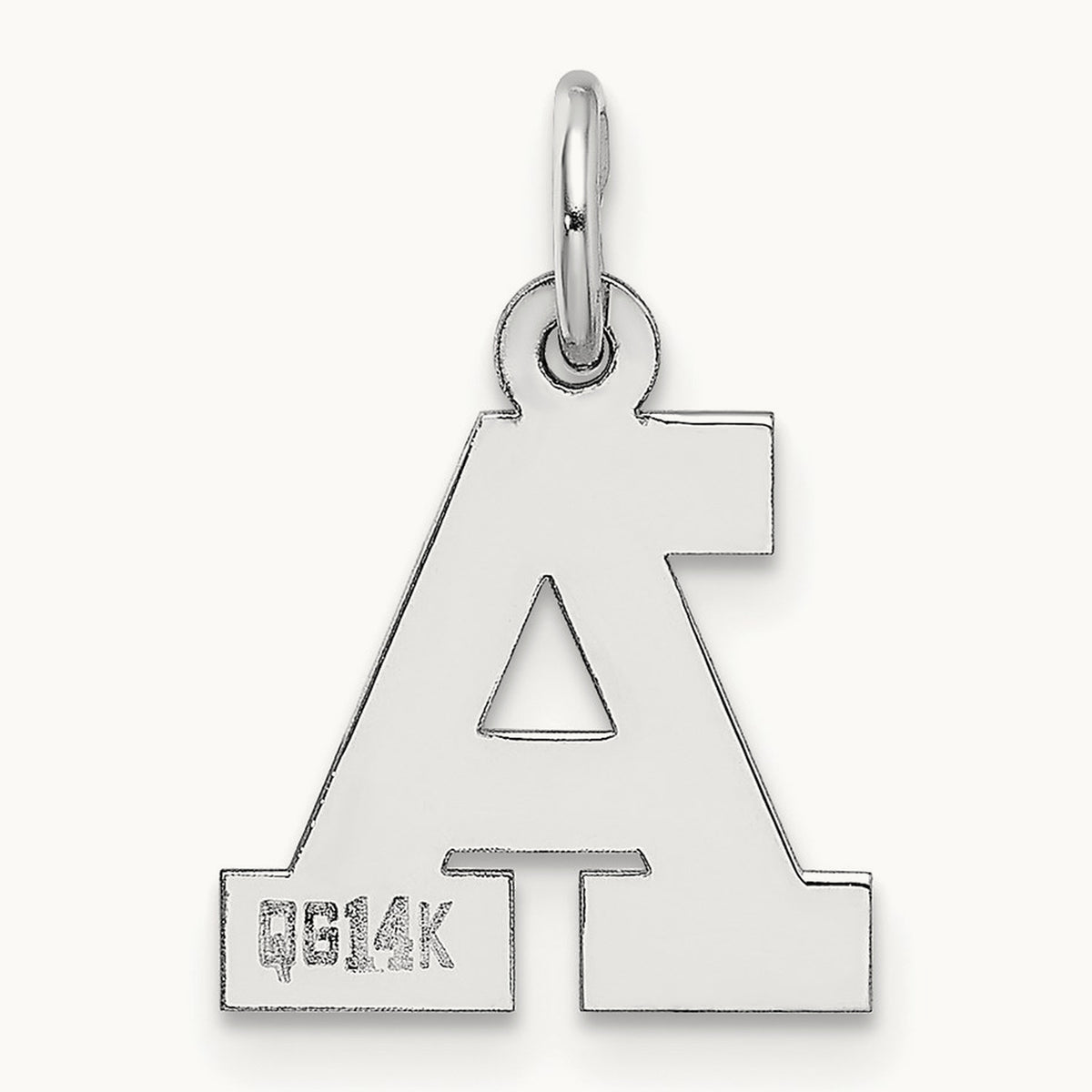 Small Block Initial Charm — 14K White Gold, A