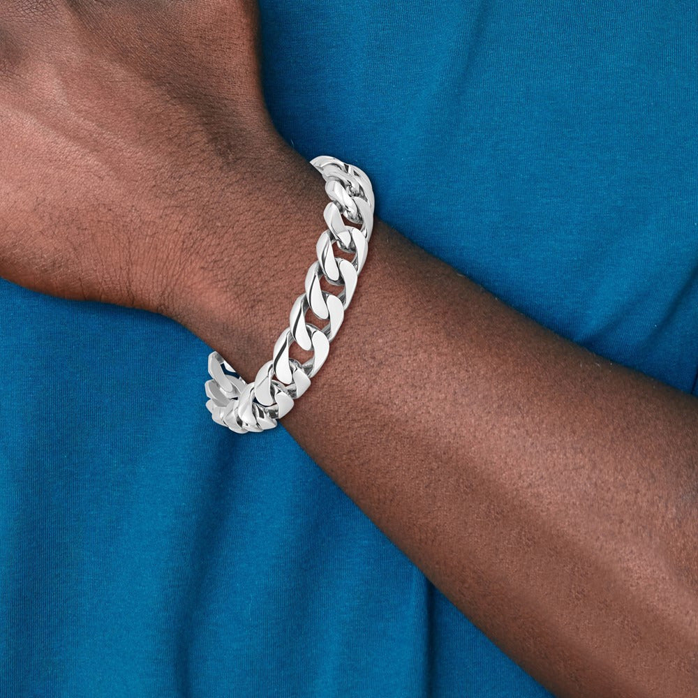 Hand-polished Rounded Curb Link Bracelet — 14K White Gold, 13.4mm