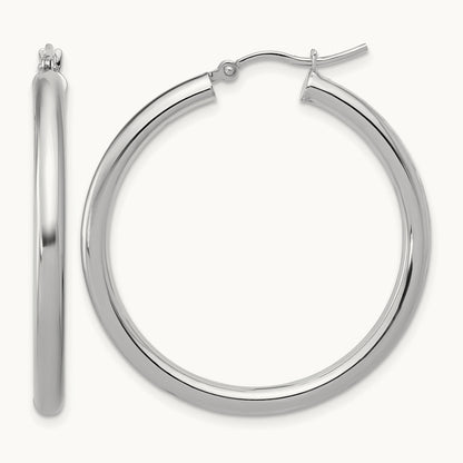 Polished Hinged Hoop Earrings, 10K White Gold — Leslie's