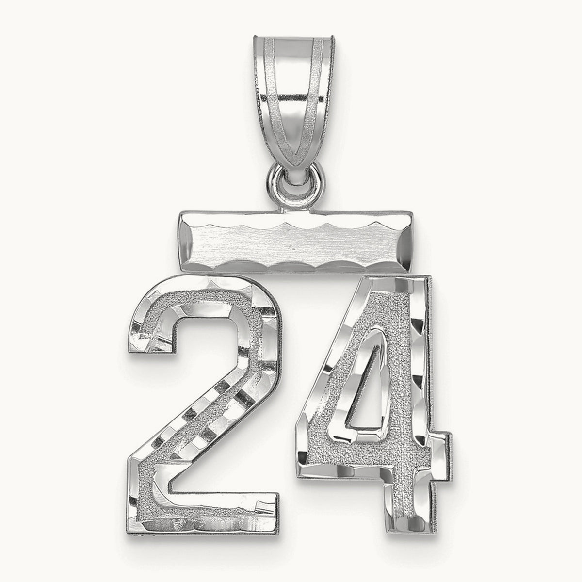 Small Brushed Diamond-cut Number 24 Charm, 14K White Gold