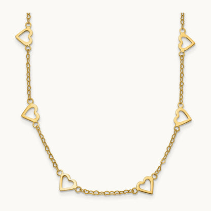 Polished Open Hearts on Heart Link 24in Necklace, 14K