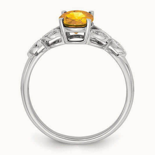 Oval Citrine and Diamond Ring, 14K White Gold