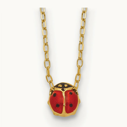 Polished Enameled Small Ladybug 16.5in Necklace, 14K