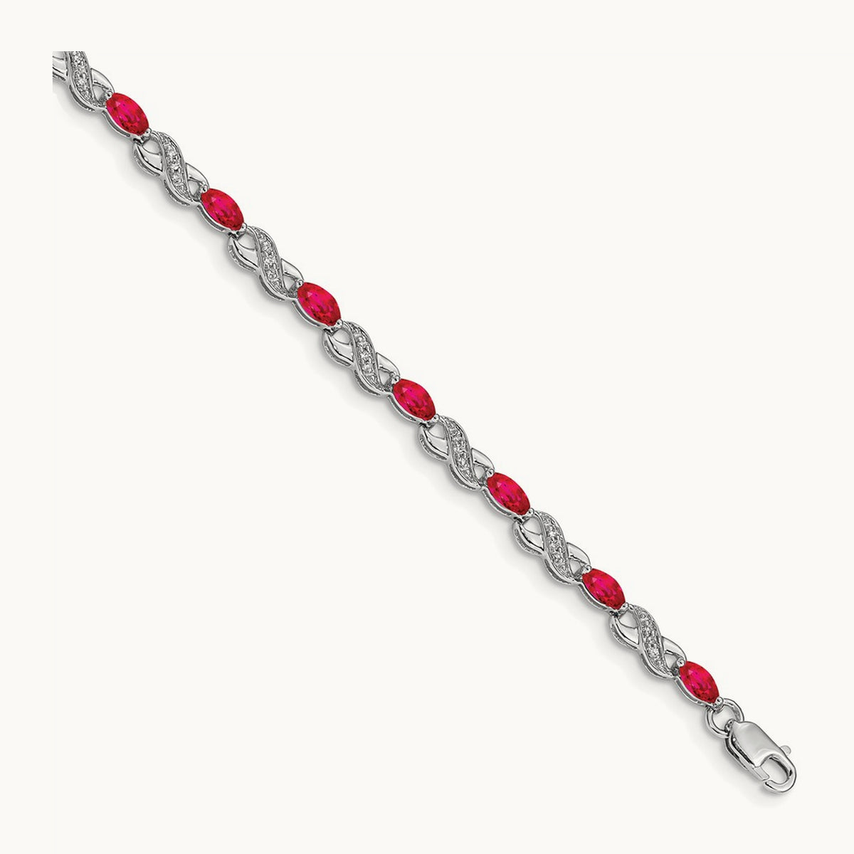 Diamond and Ruby Infinity Bracelet — 14K White Gold, 7mm