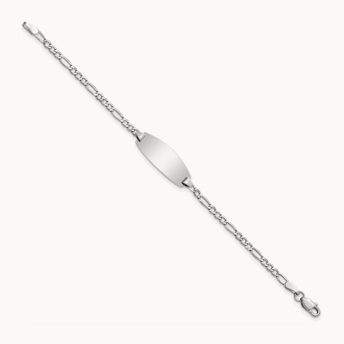 Semi-Solid Oval Figaro ID Bracelet — 14K White Gold, 5.5mm