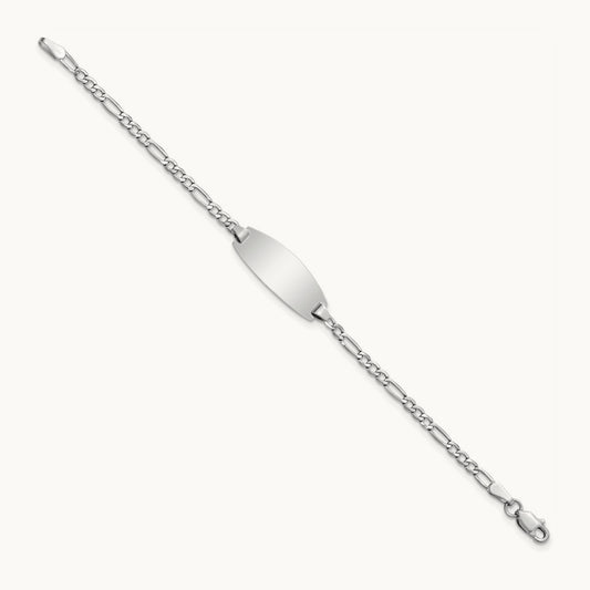 Semi-Solid Oval Figaro ID Bracelet — 14K White Gold, 5.5mm