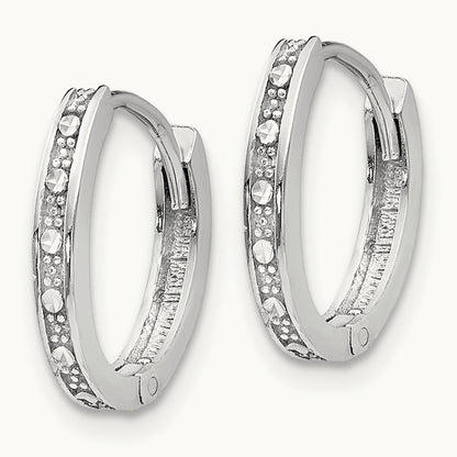 Diamond-cut Oval Hinged Hoop Earrings, 14K White Gold