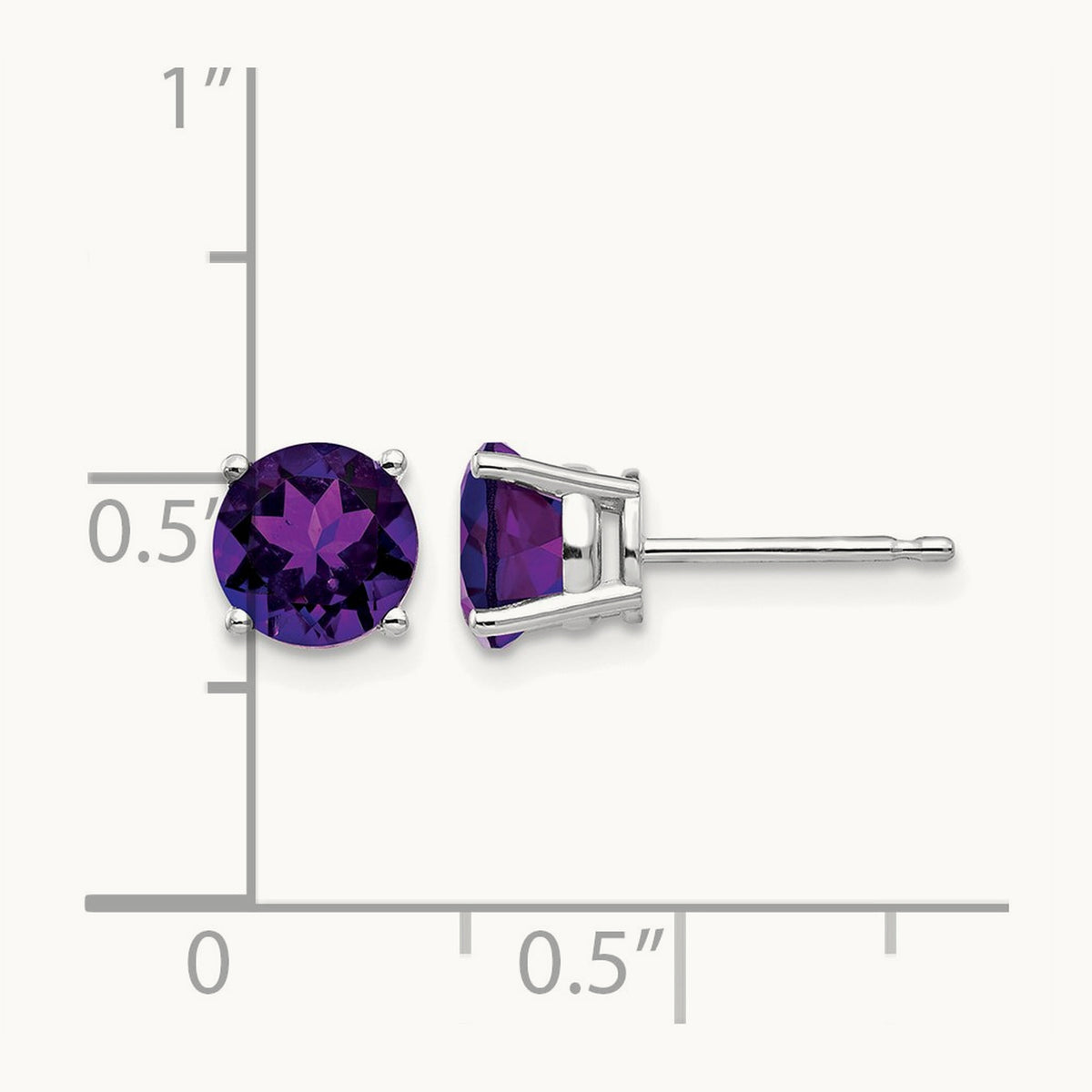Amethyst Earrings, 6mm, 14K White Gold
