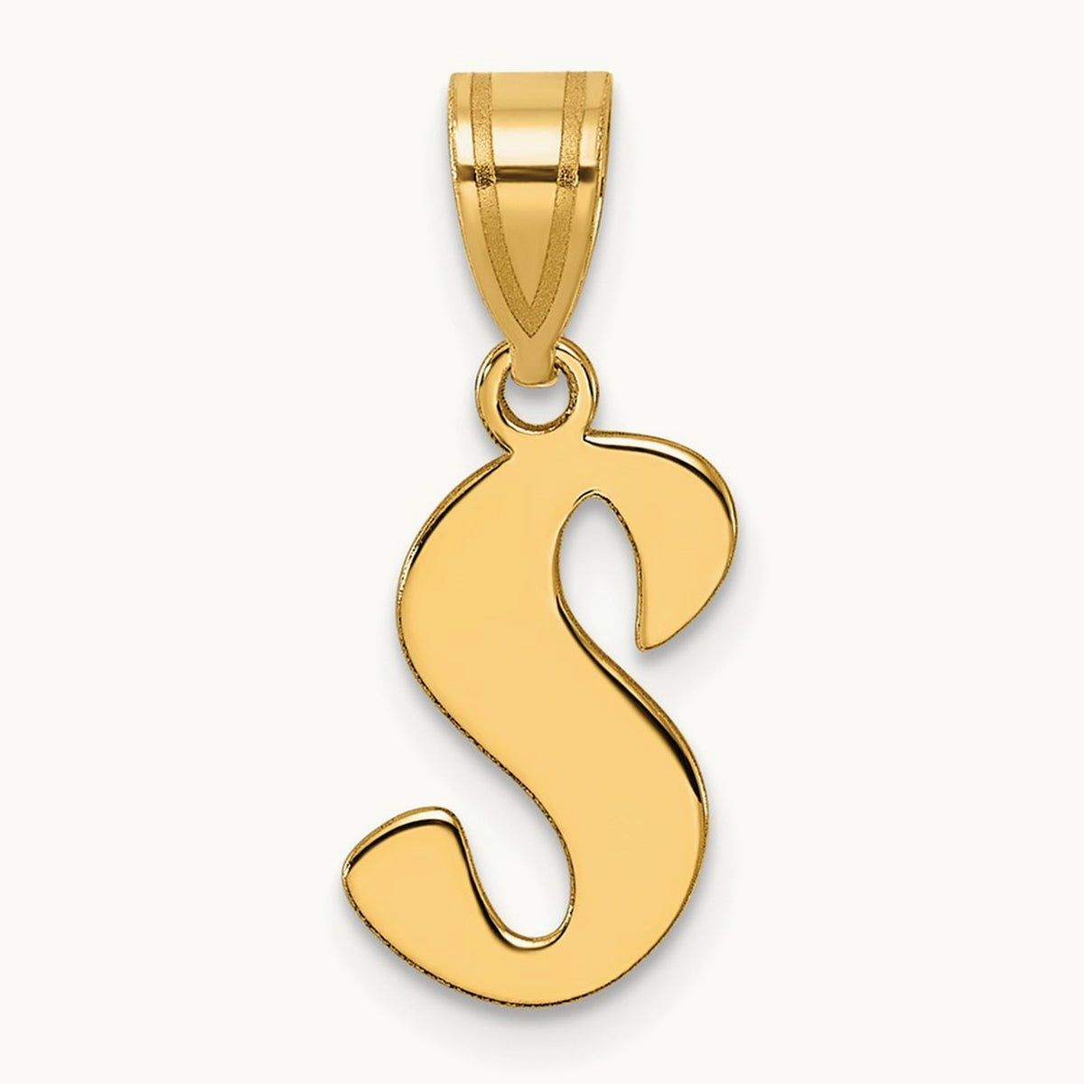 Polished Script Initial Pendant — 14K Yellow Gold, S
